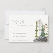 Rustic Mountain Pine Forest Wood Cabin Wedding RSVP Kaartje (Voorkant)