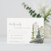 Rustic Mountain Pine Forest Wood Cabin Wedding RSVP Kaartje (Staand voorkant)