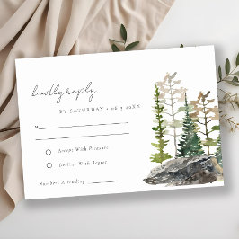 Rustic Mountain Pine Forest Wood Cabin Wedding RSVP Kaartje