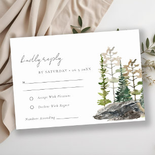 Rustic Mountain Pine Forest Wood Cabin Wedding RSVP Kaartje