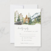 Rustic Mountain Pine Forest Wood Cabin Wedding RSVP Kaartje (Voorkant)