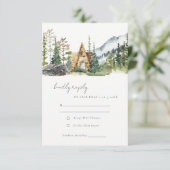 Rustic Mountain Pine Forest Wood Cabin Wedding RSVP Kaartje (Staand voorkant)