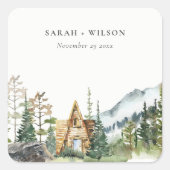 Rustic Mountain Pine Forest Wood Cabin Wedding Vierkante Sticker (Voorkant)