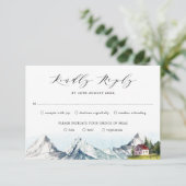 Rustic Mountain Pine Forest Woodland Wedding RSVP Kaart (Staand voorkant)