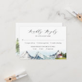 Rustic Mountain Pine Forest Woodland Wedding RSVP Kaart (Voorkant / Achterkant in situ)
