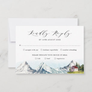 Rustic Mountain Pine Forest Woodland Wedding RSVP Kaart