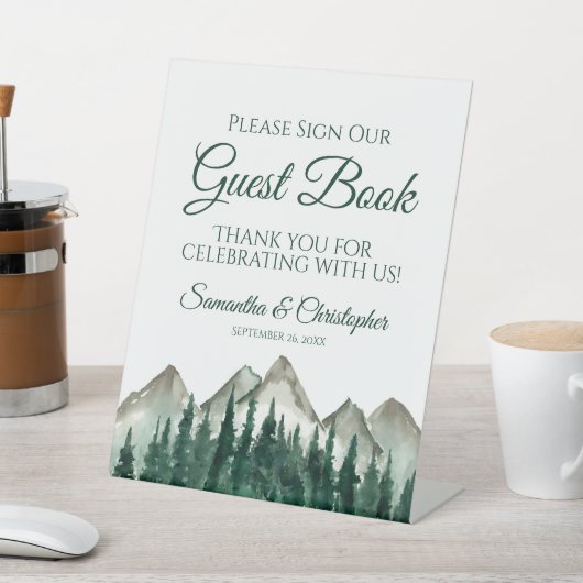 Rustic Mountain & Pine Gelieve ons gastenboek te o Reclamebord Met Voetstuk (Insitu)