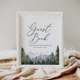 Rustic Mountain Pine Tree Wedding Guest Book Sign Poster