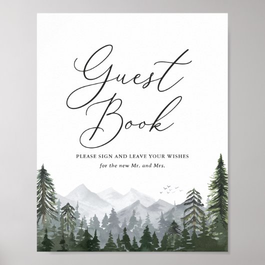 Rustic Mountain Pine Tree Wedding Guest Book Sign Poster (Voorkant)