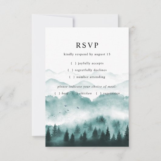 Rustic Mountain Pine Trees Meal Choice RSVP Kaartje (Voorkant)