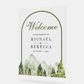 Rustic Mountain Pine Trees Wedding Welcome Acryl Bord (Hoek)