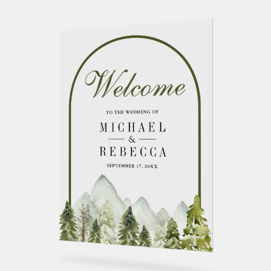 Rustic Mountain Pine Trees Wedding Welcome Acryl Bord (Hoek)