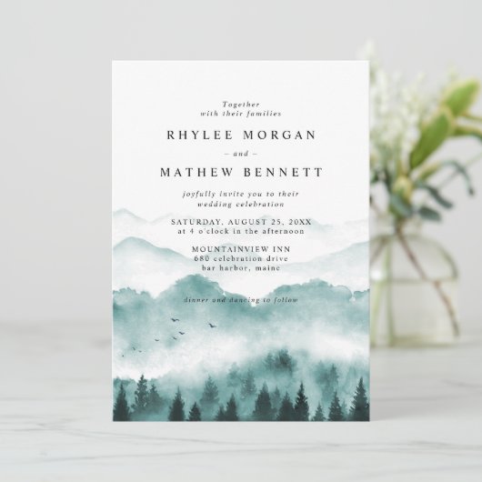 Rustic Mountain Pine Wedding Kaart (Staand voorkant)