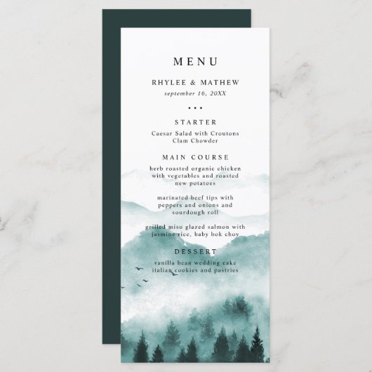 Rustic Mountain Pine Wedding Menu (Voorkant / Achterkant)