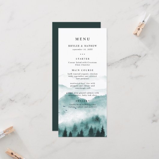 Rustic Mountain Pine Wedding Menu (Voorkant / Achterkant in situ)