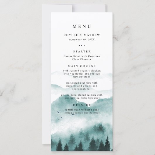 Rustic Mountain Pine Wedding Menu (Voorkant)