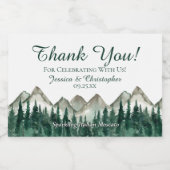 Rustic Mountain & Pine Wedding Thank You Mini Sparkling Wijnetiket (Enkel label)