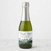 Rustic Mountain & Pine Wedding Thank You Mini Sparkling Wijnetiket (Voorkant)