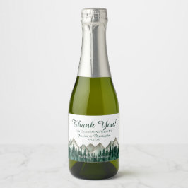 Rustic Mountain & Pine Wedding Thank You Mini Sparkling Wijnetiket