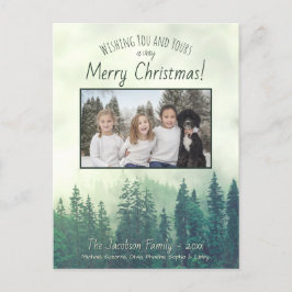 Rustic Mountain Pines Merry-kerstfoto Feestdagenkaart