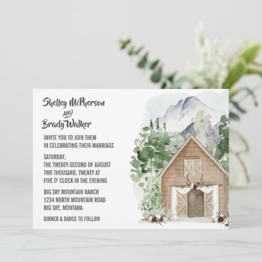 Rustic Mountain Ranch Wedding Kaart (Staand voorkant)
