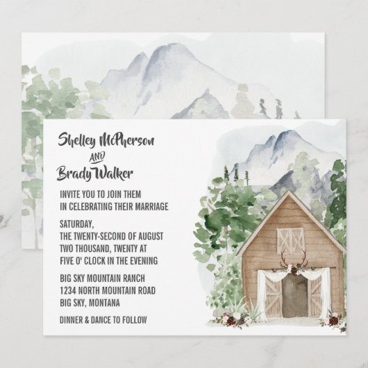Rustic Mountain Ranch Wedding Kaart (Voorkant / Achterkant)