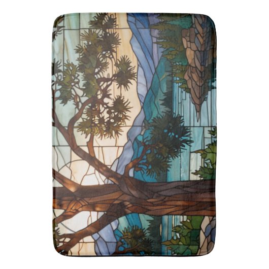 Rustic mountain range landscape stain glass badmat (Voorkant Verticaal)