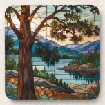 Rustic mountain range landscape stain glass  bier onderzetter<br><div class="desc">A majestic mountain landscape view designed in luminous stain glass.</div>