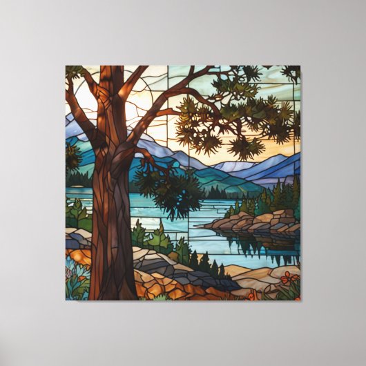 Rustic mountain range landscape stain glass canvas afdruk (Voorkant)