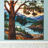Rustic mountain range landscape stain glass  canvas afdruk (Insitu (Houten vloer))