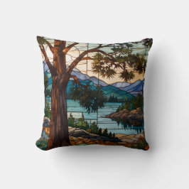 Rustic mountain range landscape stain glass  kussen