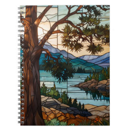 Rustic mountain range landscape stain glass  notitieboek