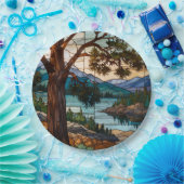 Rustic mountain range landscape stain glass  papieren bordje (Feest)