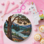 Rustic mountain range landscape stain glass  papieren bordje (Feest)