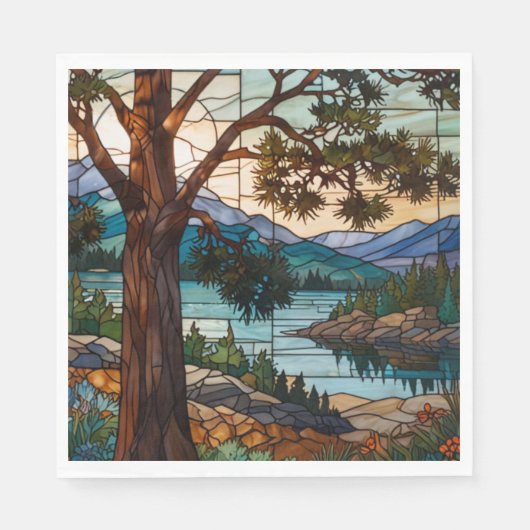 Rustic mountain range landscape stain glass  servet (Voorkant)