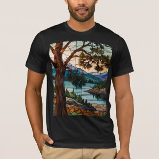 Rustic mountain range landscape stain glass  t-shirt