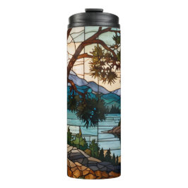 Rustic mountain range landscape stain glass  thermosbeker