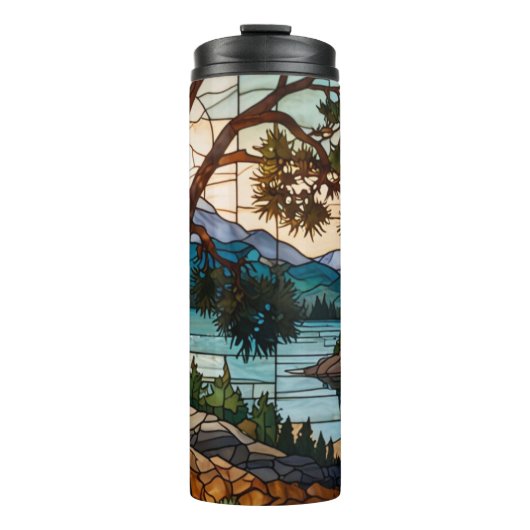 Rustic mountain range landscape stain glass  thermosbeker (Voorkant)