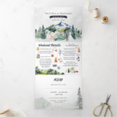 Rustic Mountain River Forest | Illustratief huweli Drieluik Uitnodiging (Binnen)