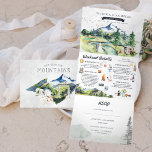 Rustic Mountain River Forest | Illustratief huweli Drieluik Uitnodiging<br><div class="desc">Plaats de toon voor een opwindend trouwweekend met een douane reisuitnodiging. Deze uitnodiging is een geweldige manier om je gasten aanvullende informatie te geven over de bruiloft. Deze kaarten kunnen een lijst maken van de feestelijkheden rond je trouwweekend, zoals welkome cocktails, na feestjes en 's ochtends na de brunches. Als...</div>