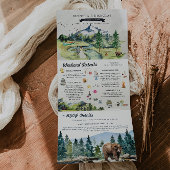 Rustic Mountain River Forest | Illustratief huweli Drieluik Uitnodiging