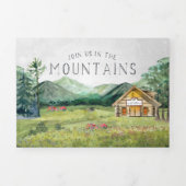 Rustic Mountain River Forest | Illustratief huweli Drieluik Uitnodiging (Cover)