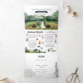 Rustic Mountain River Forest | Illustratief huweli Drieluik Uitnodiging (Binnen)