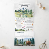 Rustic Mountain River Forest | Illustratief huweli Drieluik Uitnodiging (Binnen)