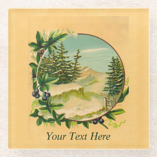 Rustic Mountain Scene Glazen Onderzetter (Voorkant)