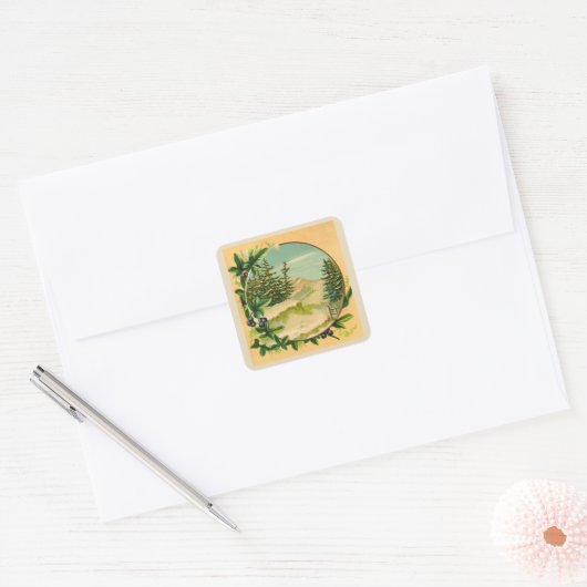 Rustic Mountain Scene Vierkante Sticker (Envelop)
