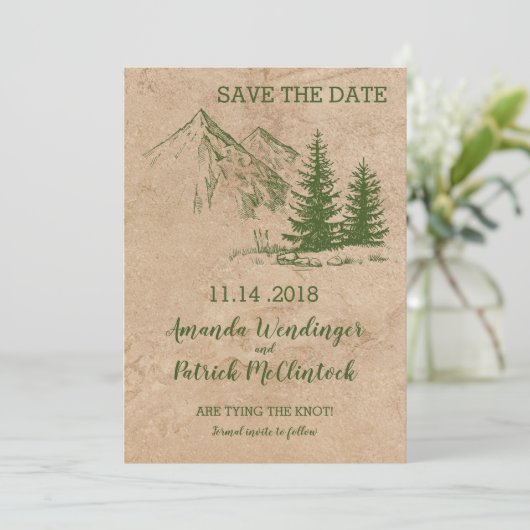 Rustic Mountain Schilderachtig Save the Date (Staand voorkant)