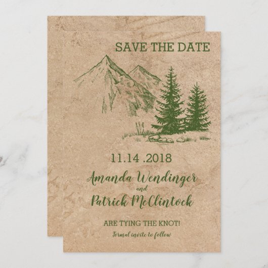 Rustic Mountain Schilderachtig Save the Date (Voorkant / Achterkant)