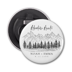Rustic Mountain Sketch Woodland Pine Wedding Button Flesopener