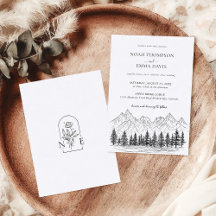 Rustic Mountain Sketch Woodland Pine Wedding